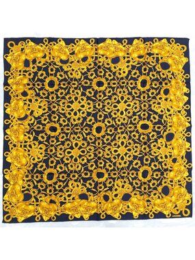 Chanel Scarf Chain CC Logo Silk 100% Navy Gold
